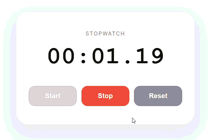 자바스크립트 스톱워치 실행 예시